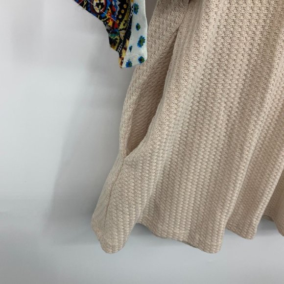 Umgee Top Waffle Knit Patchwork Flare Sleeve V Neck Tunic Pockets - Picture 6 of 11